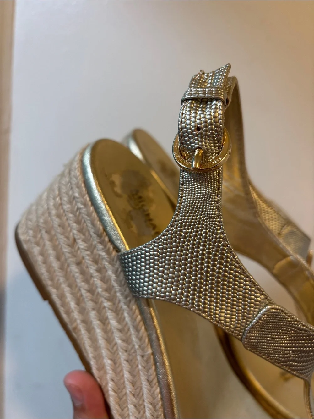 Michael Kors Gold Metallic Wedge Thong Sandals